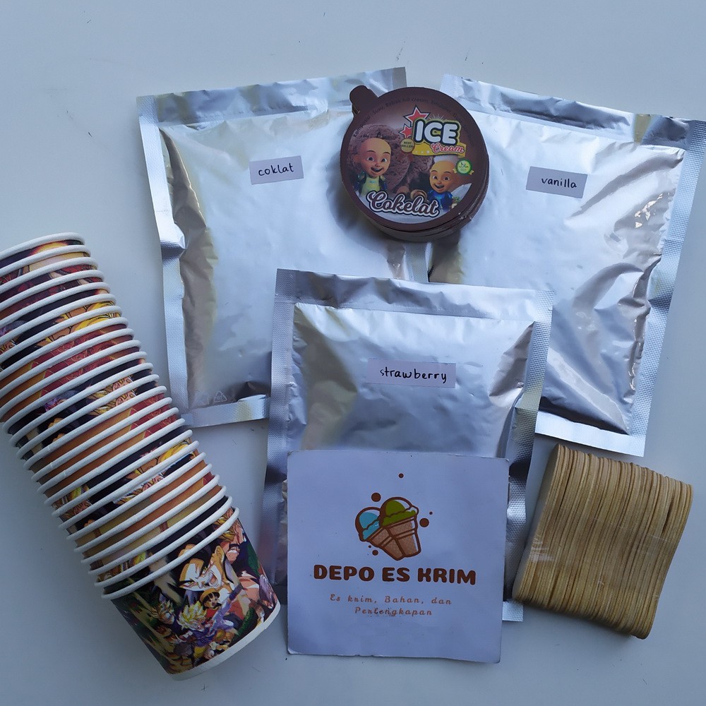 Paket Usaha Es Krim Cup Kertas 100 ml Murah ( Bubuk Mr Cool Pondan Haan Ice Cream Paper Cup)