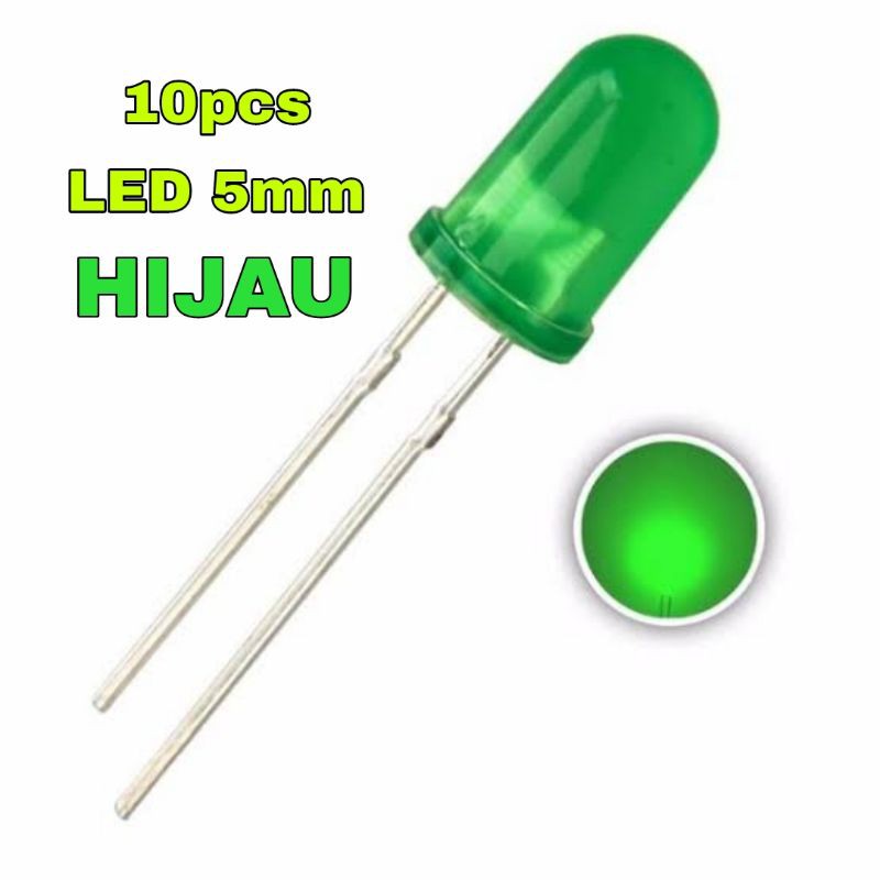 10pcs Led 5mm warna hijau diffused