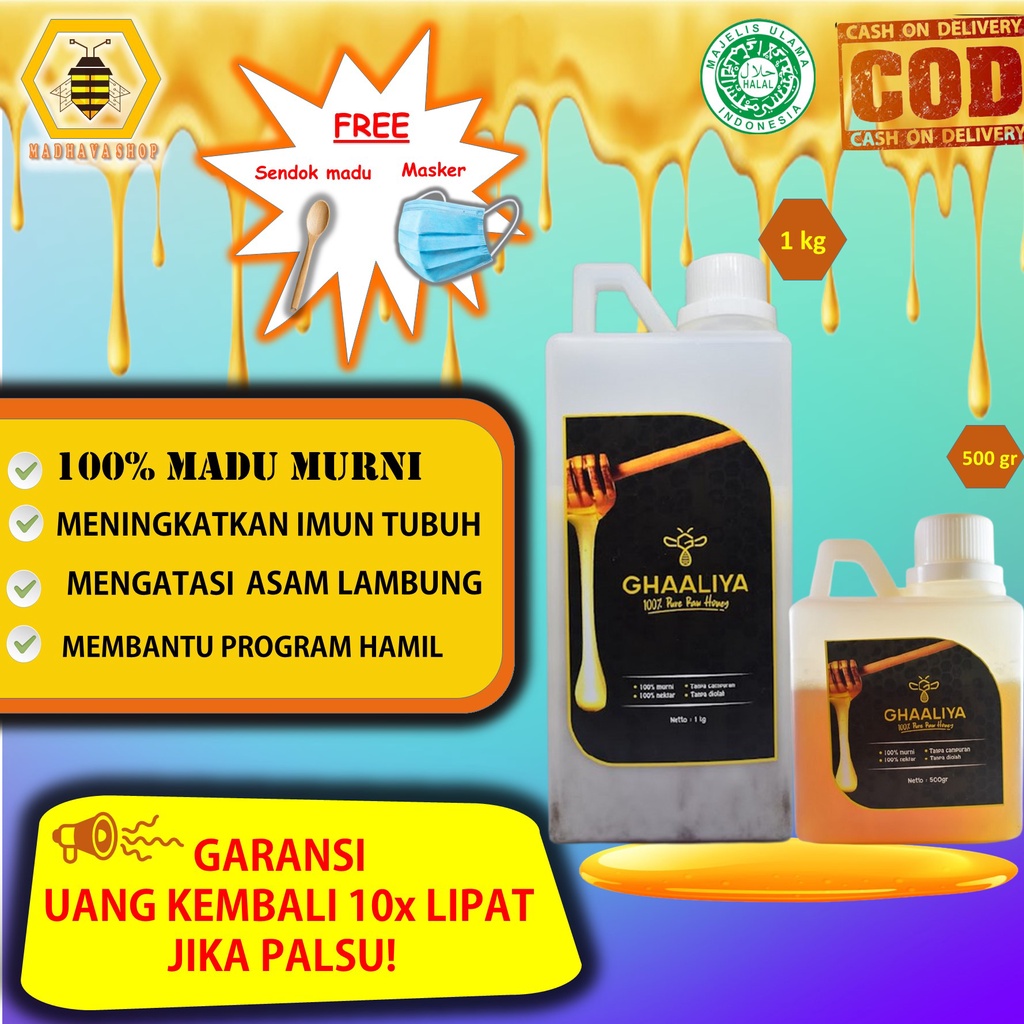 

MADU ASLI MURNI GHAALIYA GRADE A NEKTAR 100% ALAMI PURE NATURAL RAW HONEY MINUMAN KESEHATAN