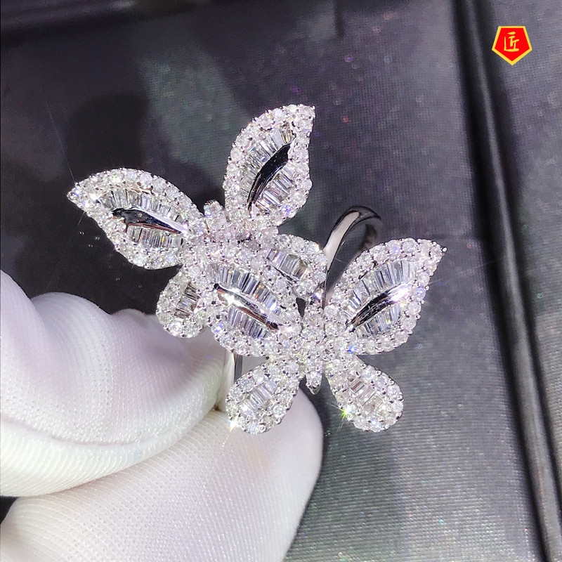 [Ready Stock]Two Butterfly Square Diamond Ring