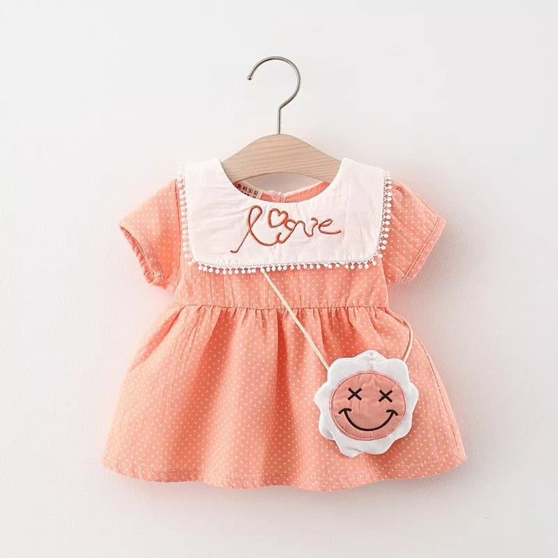 [COD] dress anak perempuan lengan pendek motif bunga peach usia 4 tahun lucu GRATIS TAS kecil / babylovanta