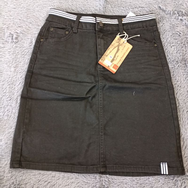 Rok jeans wanita size M hitam putih VR jeans