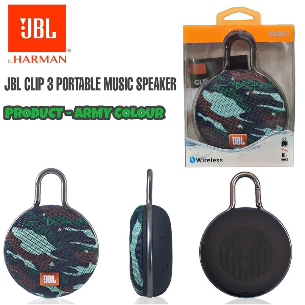 Speaker Bluetooth JBL CLIP 3 Ultra Wireless Portable JBL Clip3 IPX7-Army