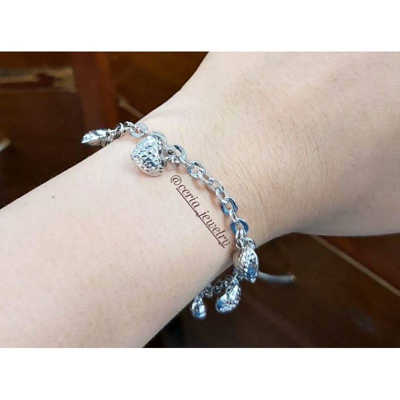 Gelang Perak Asli Silver 925 Lapis Emas Putih-Variasi Love - Perhiasan Perak