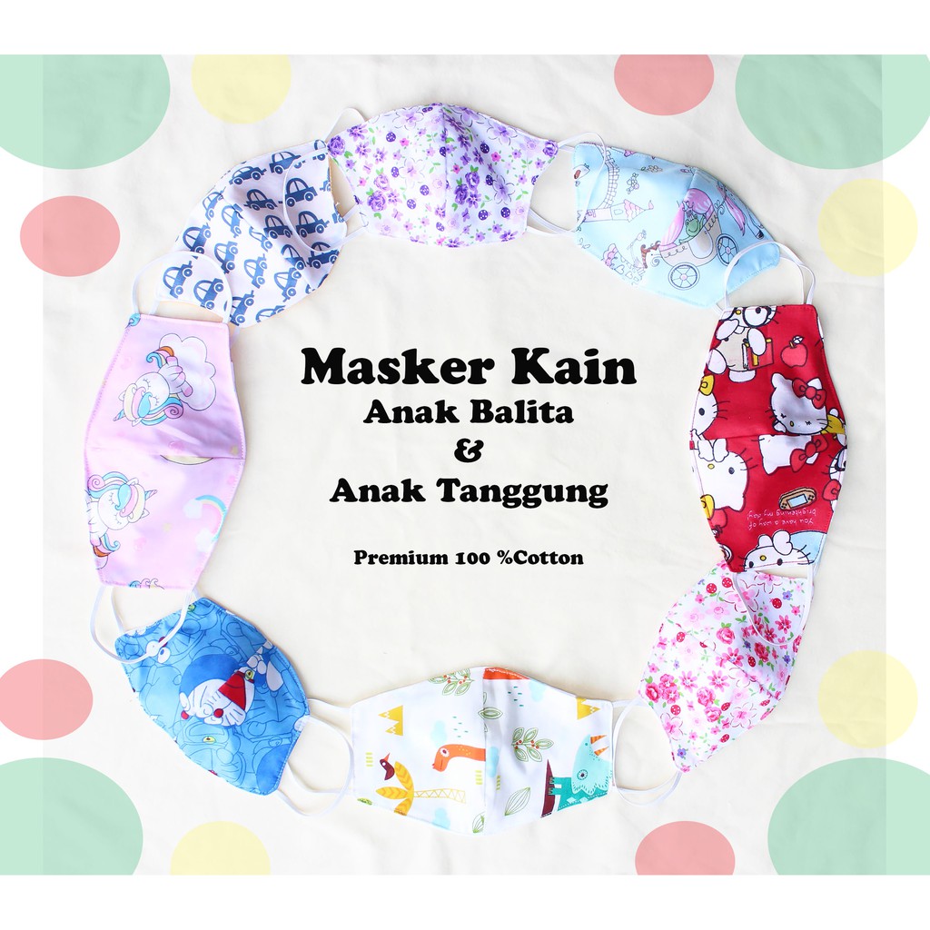 MASKER KAIN ANAK BALITA DAN ANAK TANGGUNG Premium WASHABLE 2 ply 3 ply Kids Mask