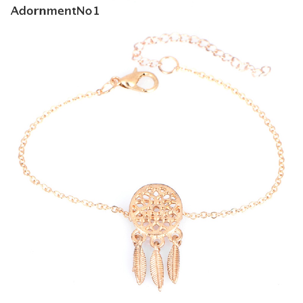 (AdornmentNo1) Gelang Tangan Rantai Aksen Dream Catcher + Rumbai Bulu Untuk Perhiasan Wanita