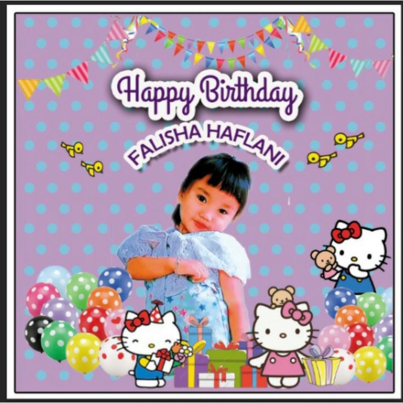 Spanduk Banner Backdrop Ultah Ulang Tahun Custom Nama Foto Anak Kartun dan Nama Cocomelon Doraemon B
