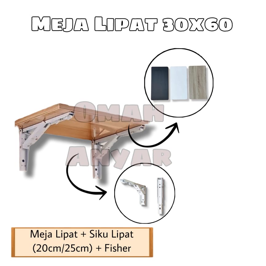 Meja Lipat Fold Bracket Dinding Papan 30x60x1,5 OBRAL Free Siku Lipat