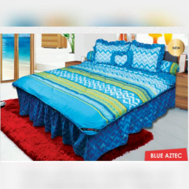 SEPRAI MY LOVE BLUE AZTEC Tinggi seprai 30 cm