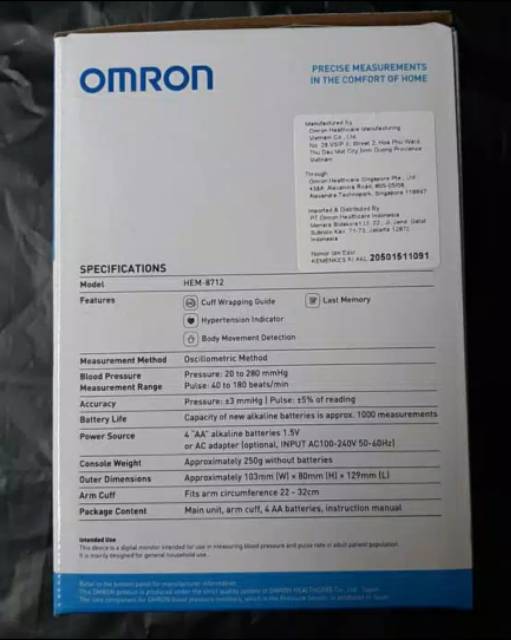 Tensimeter Digital Omron HEM 8712 Original Plus Adaptor