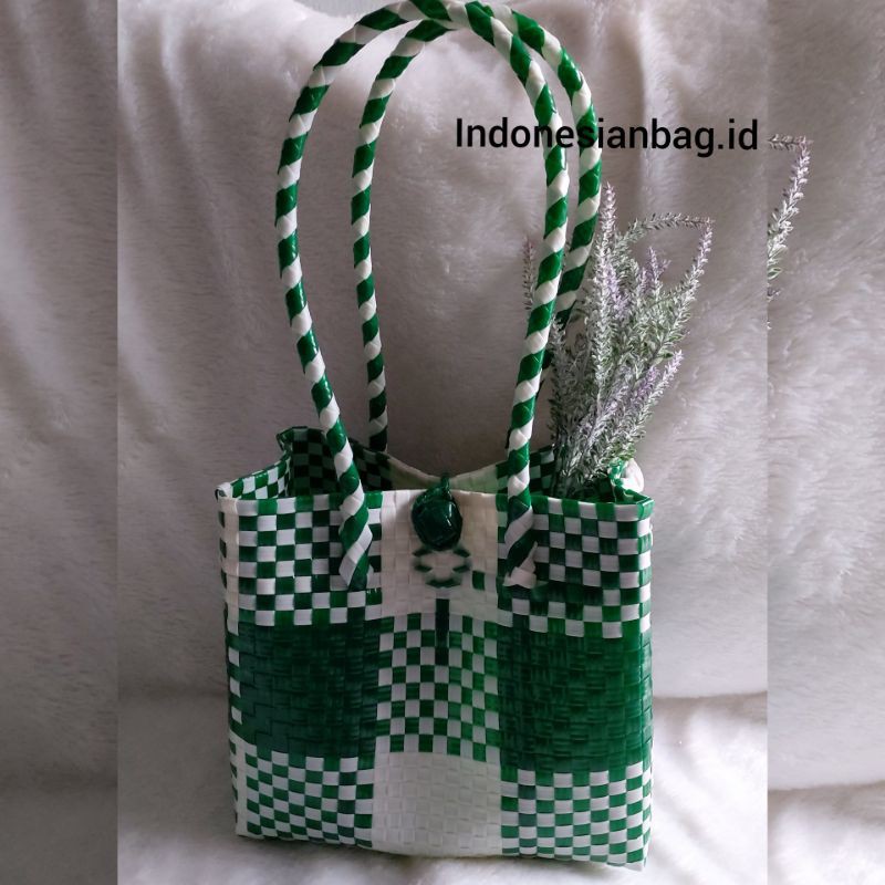 Tote Bag Jali Motif Hijau Putih size L