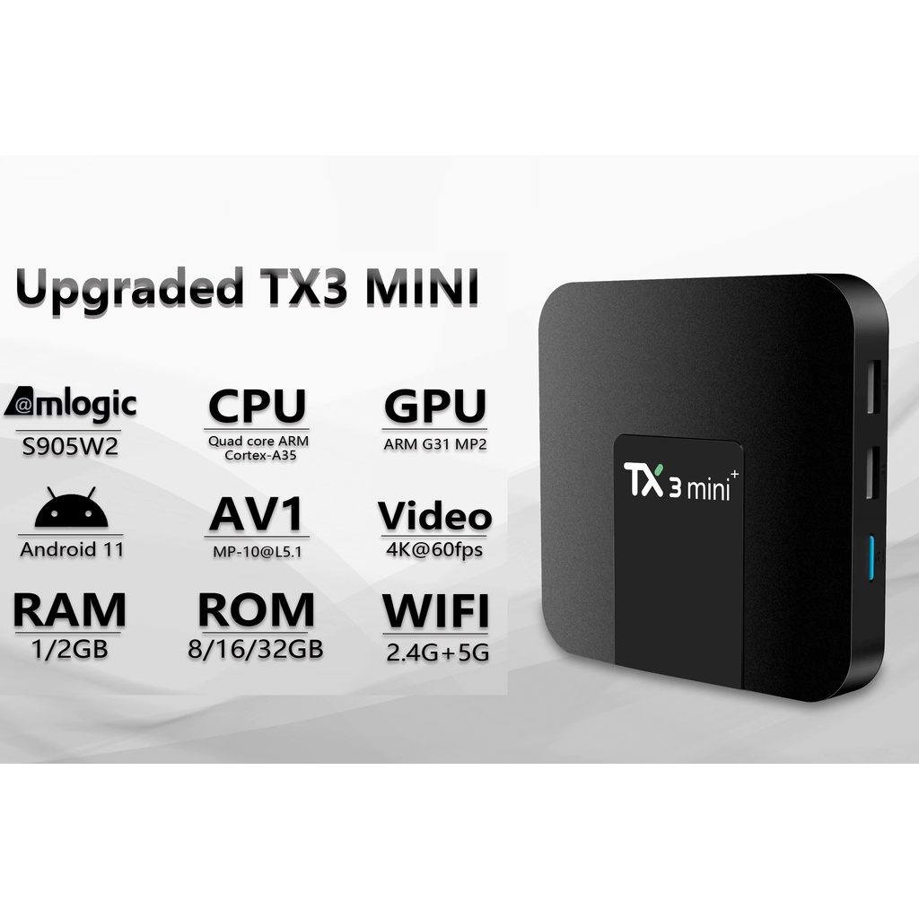 TX3 Mini + Plus 4K Android 11 TV Box 4GB 64GB Amlogic S905W2 AV1