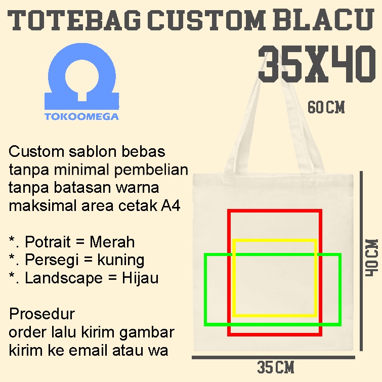 tokoomega Totebag Custom Blacu Cream Premium 35x40