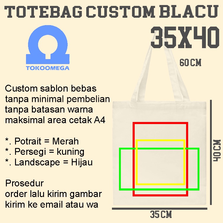 Omegabag Totebag Custom Blacu Cream Premium 35x40