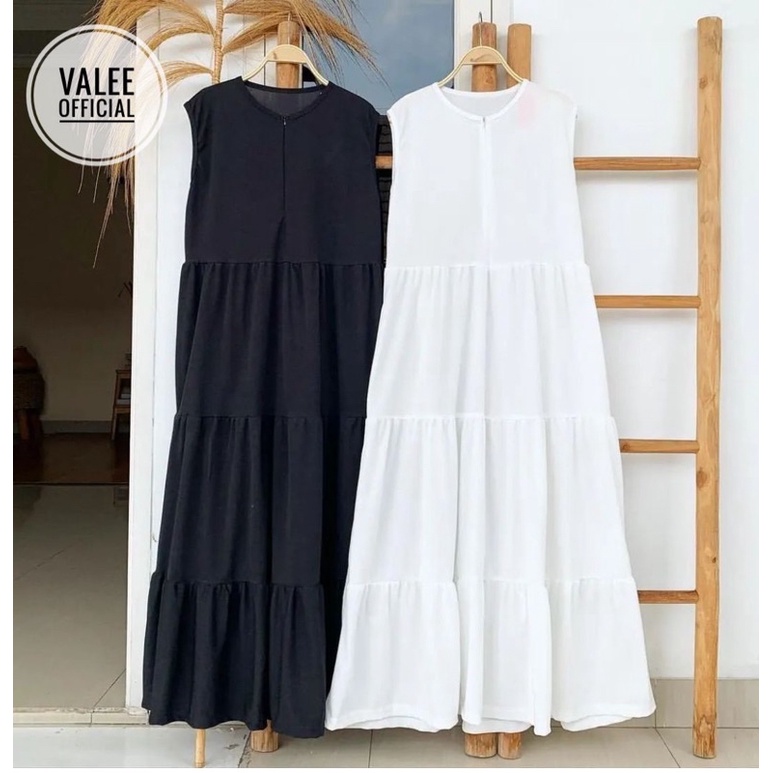 INNER DRESS/LONG DRESS TANPA LENGAN/BAHAN KATUN SHAKILA/MAXI DRESS FLARE WANITA/DRESS SERUT