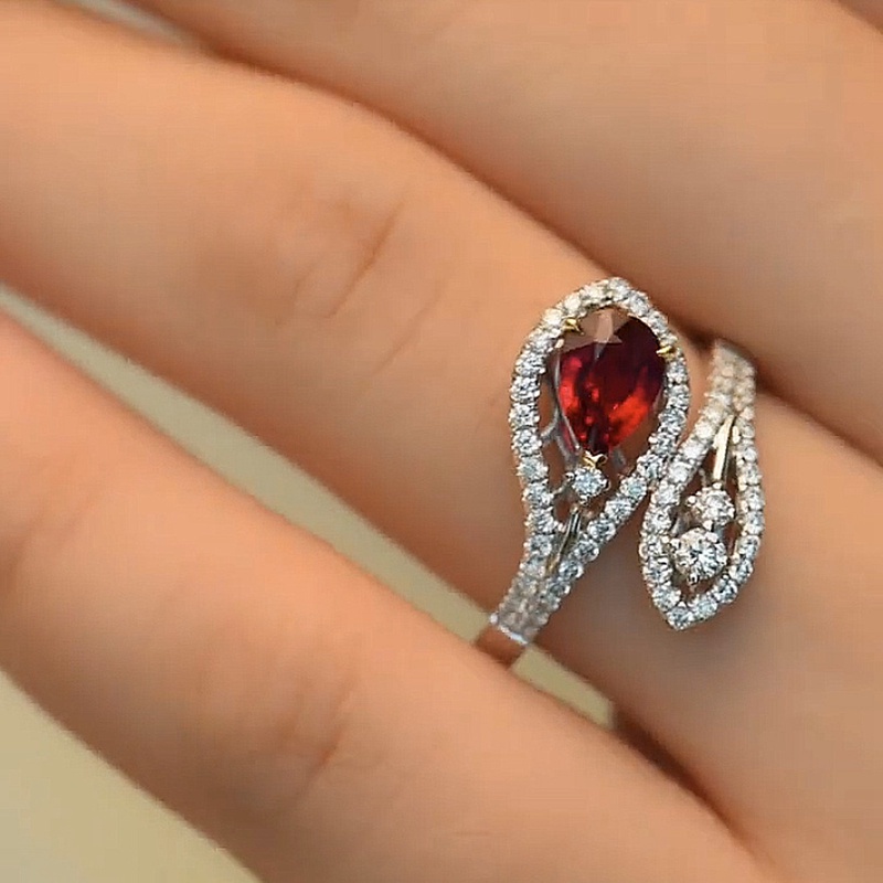 Fancyqube Cincin Sterling Silver 925 Desain Ular Hias Batu Zircon Merah Untuk Wanita