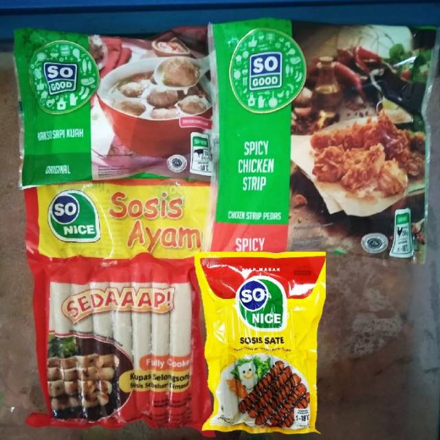 

Paket Hemat So Nice Sosis Sate 200gr plus Chicken Strip 250gr & Bakso Sapi 120gr & Sosis Ayam 375gr