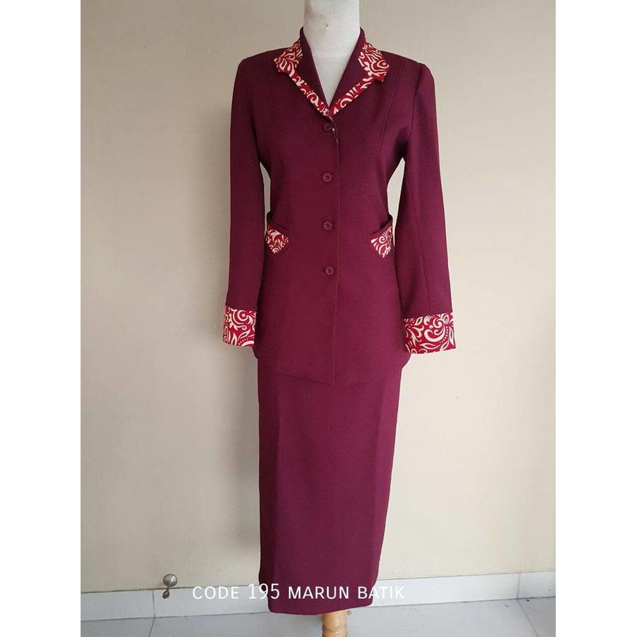 Blazer Kerja Wanita 195 Batik Hijau Tosca & Marun Cantik Modern Bank "Gratis Ongkir"
