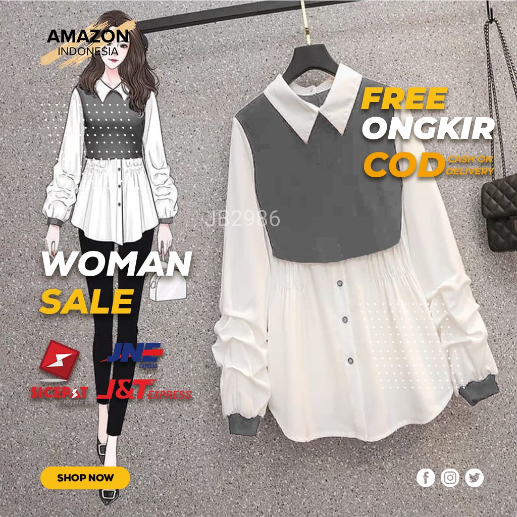 ATASAN KEMEJA WANITA WARNA GREY ABU ABU BAHAN MOSCREPE STYLE CASUAL KAIN TEBAL BERKERAH LENGAN PANJANG