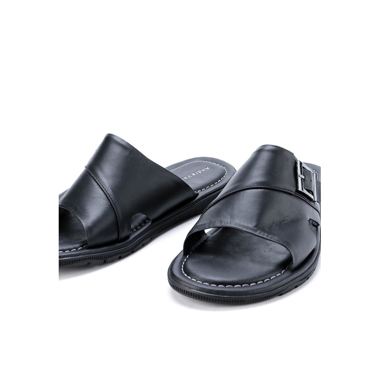 SANDAL SLIDE KULIT ANDRE VALENTINO PRIA ORIGINAL CASUAL HITAM AVM14