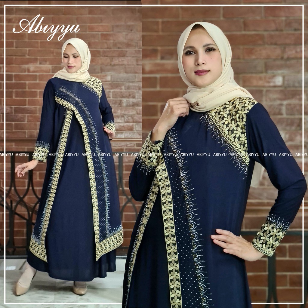 Abiyyuco - GL1030 | Gamis Abaya Turkey Hitam Elegan Turki Warna Warni Mewah Turky Terbaru  Bahan Jersey mix Ceruty dengan Bordir Renda dan Mote Swarovski