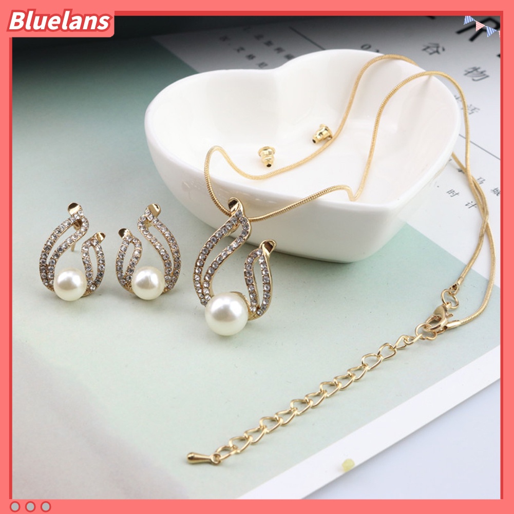 Bluelans Faux Pearl Water Drop Charm Pendant Earrings Necklace Socialite Lady Jewelry Set