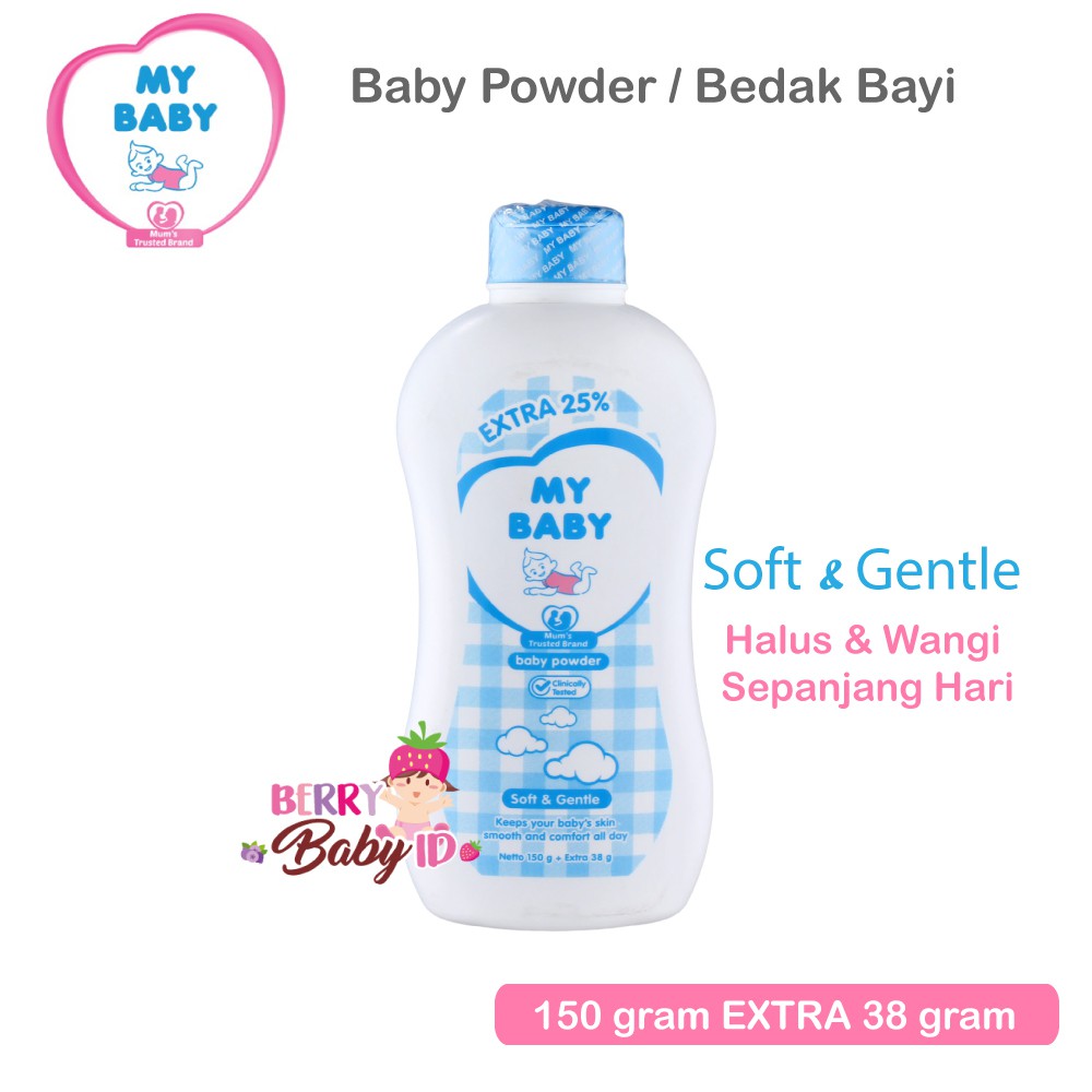 My Baby Powder Bedak Bayi Soft &amp; Gentle 150 g EXTRA 38 g / Kulit Lembut dan Wangi Sepanjang Hari Berry Mart