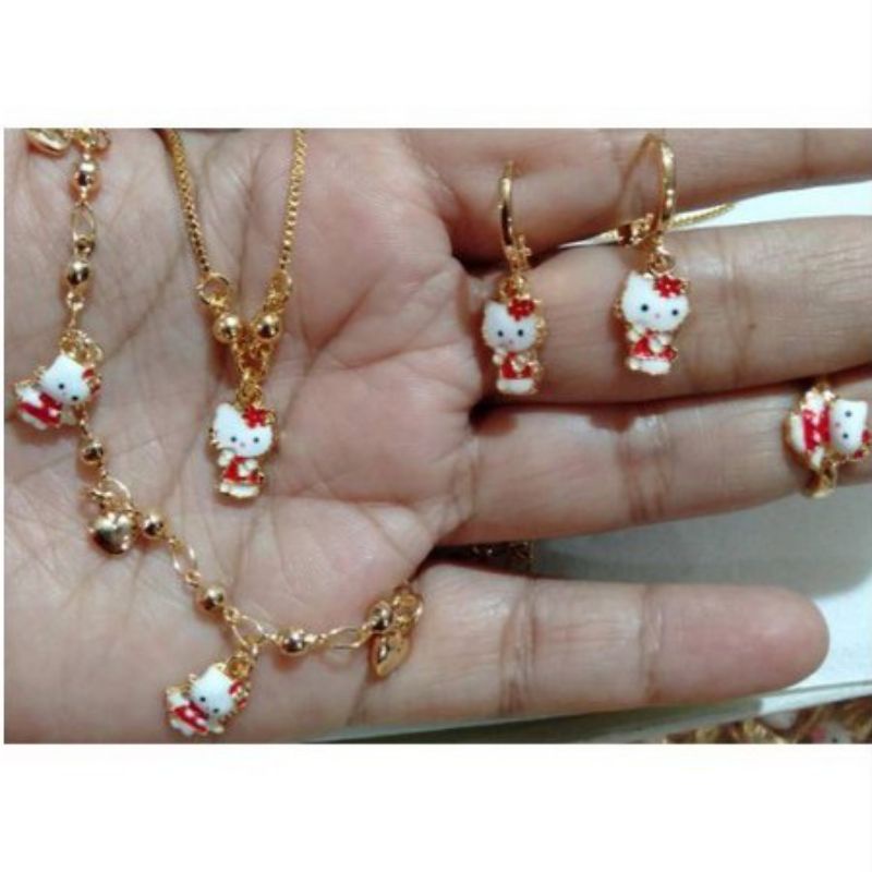 Set xuping anak Hello Kitty Kalung+anting+gelang+cincin Perhiasan anak usia 1-5 tahun