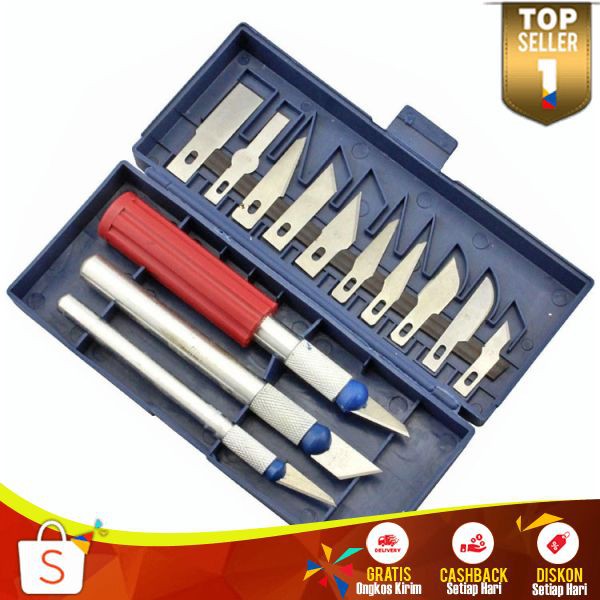 Set Pisau Ukir Seni 13in1 RC 02 Crafting Art Knife 3 Handle Multifungsi Gagang Nyaman Digenggam