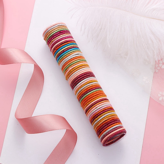 50PCS/Lot Girls Cute Colorful Basic Elastic Hair Bands Tie Gum Scrunchie Ring Rubber Bands