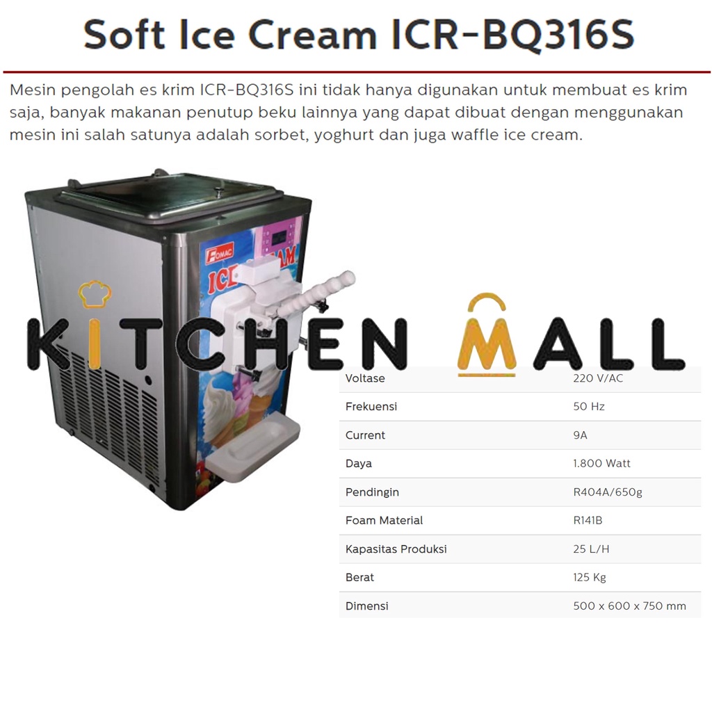 FOMAC ICR-BQ316S Soft Ice Cream - Mesin Pembuat Soft Ice Cream