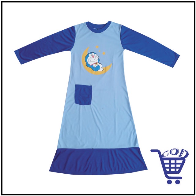 Dress Anak Karakter Doraemon Ukuran (S-M-L-XL) / Gamis anak karakter doraemon / Dress anak gambar doraemon / Baju Anak