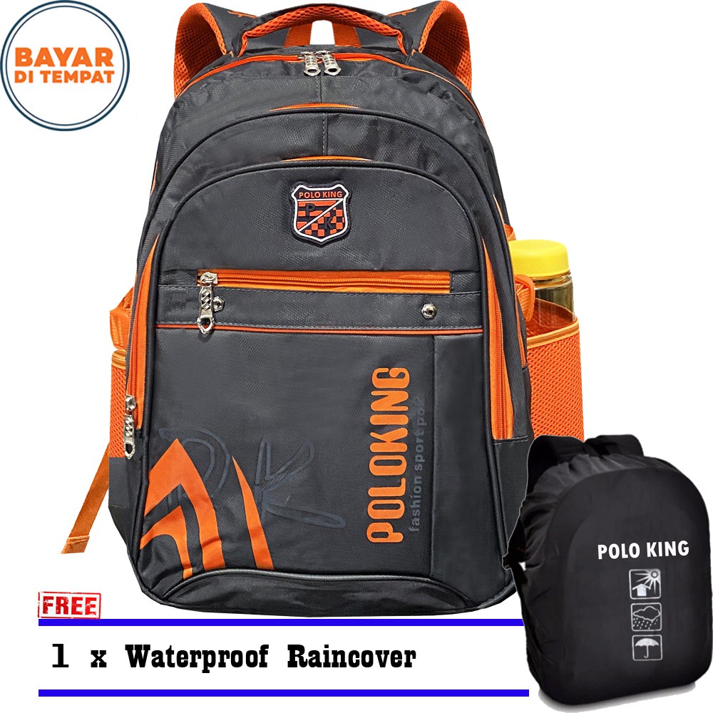 Tas Ransel Pria  Laptop Import POLO KING P-18510 Sekolah SD SMP SMA - Grey Trandy
