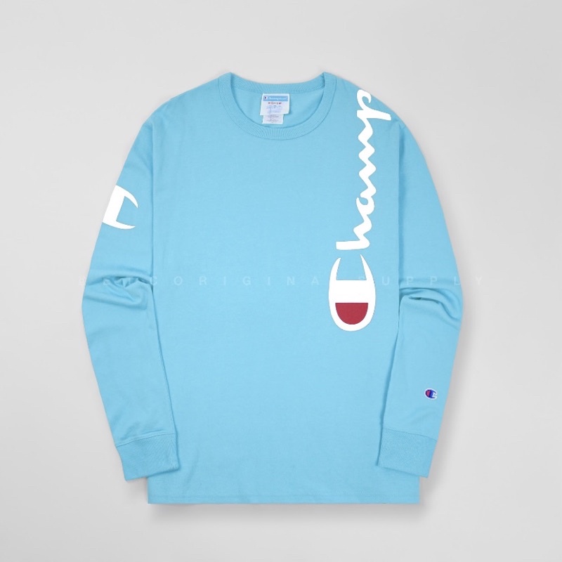 CHMPN Longsleeve Blue Mega Print Script Front and Back