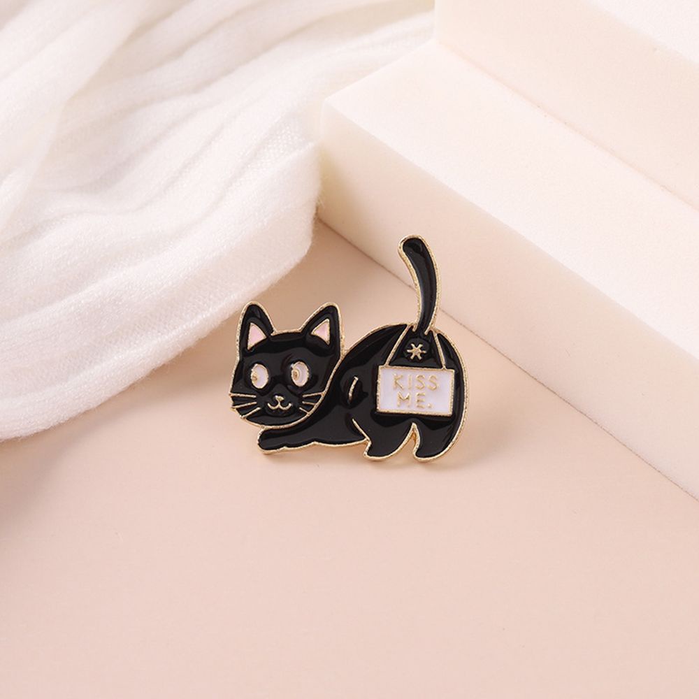 Bros Pin Enamel Bentuk Kucing Bahan Alloy Untuk Kerah Jaket Denim