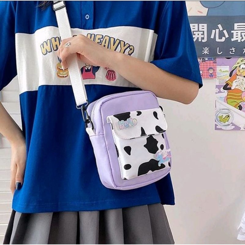 Tas Selempang anak perempuan motif COW /Tas selempang wanita remaja kekinian