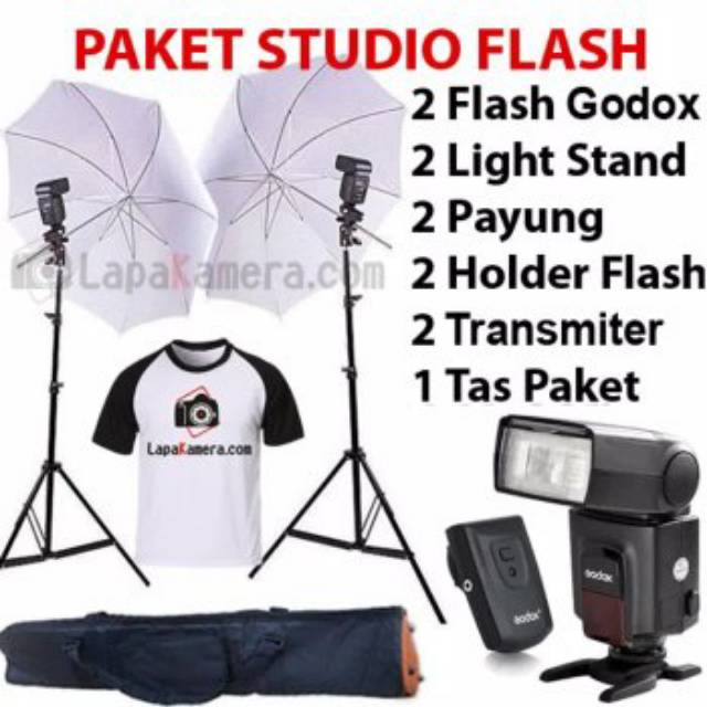 paket lighting studio flash godox, free kaos