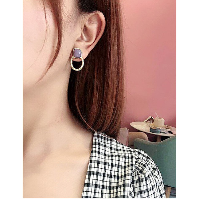 LRC Anting Tusuk Fashion Square Resin Stitching Earrings F6537X