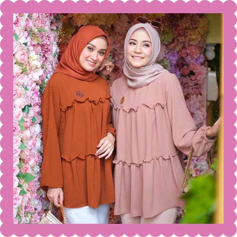 Ounadoutfit Naura blouse wanita rampel casual cantik muslimah murah polos / atasan cringkle / baju rample wanita / kemeja polos muslim