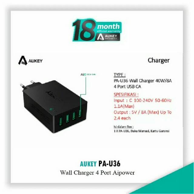 AUKEY PA- U36   wall charger 4 port Aipower