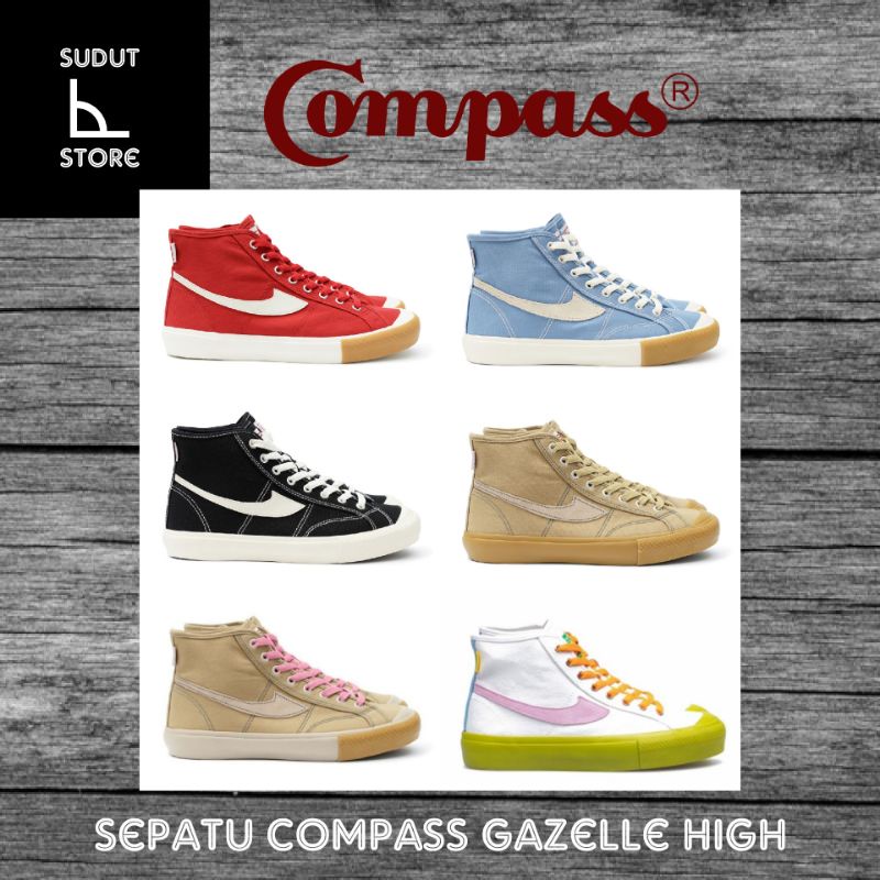 Sepatu Compass Gazelle High Black White/Blue Sky/Pink Frost/Matcha/Red Gum/Cappucino