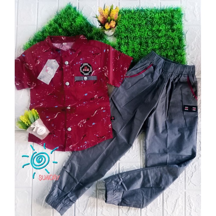 SETELAN KEMEJA ANAK YESSKIDS/ SET KEMEJA ANAK LAKI-LAKI/ HEM ANAK LAKI-LAKI/ BAJU ANAK MURAH {2Th}