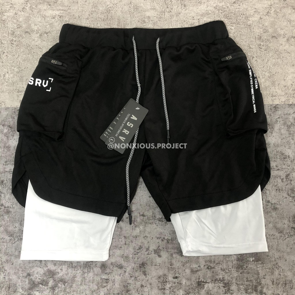 ASRV 5 Inch Cargo Shorts Black-White / Celana Gym ASRV