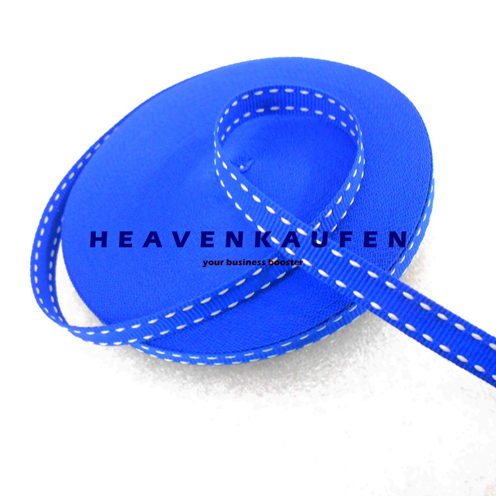 Tali Webbing Lanyard Bintik Halus Lebar 1 cm Warna Biru Garis Putus Putih Per Rol isi 19 Meter