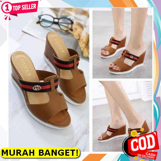 Wedges Wanita Hak Tahu Murah Kekinian Pesta Tinggi Import Kulit A8C5 Korea Terlaris Sandal Gunung Sa