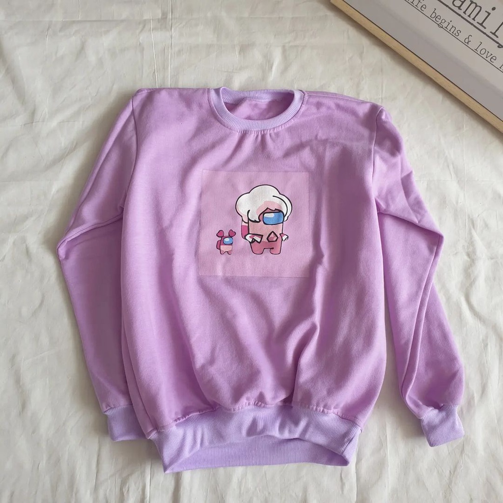 UmarDenim Sweatshirt Terbaru Sablon Among Us Purply Outwear Wanita Terbaru Bahan Tebal