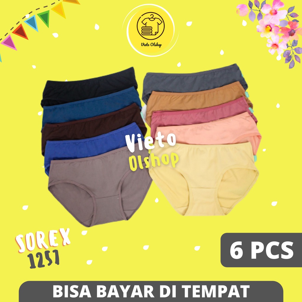 Celana Dalam Wanita Sorex 1257 Isi 6 Pcs Basic Mini Katun Lusinan Pakaian Dalem Sorek Dewasa Underwe