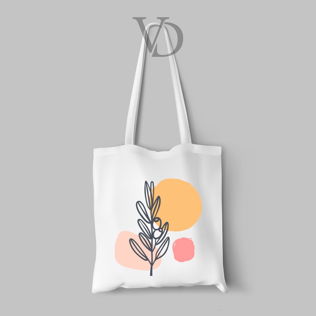 TOTE BAG KANVAS MOTIF ABSTRACT ART FLOWER LEAF/ AESTHETIC TOTE BAG / TAS BELANJA MOTIF ABSTRAK