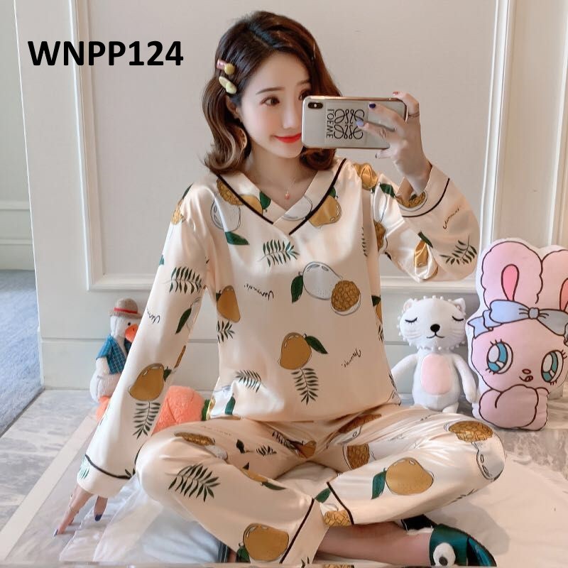 Piyama Wanita Baju Tidur Wanita Satin V Neck Friut