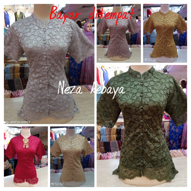 Kebaya brukat sanghai/brukat pendek kancing depan//kebaya brukat lengan pendek